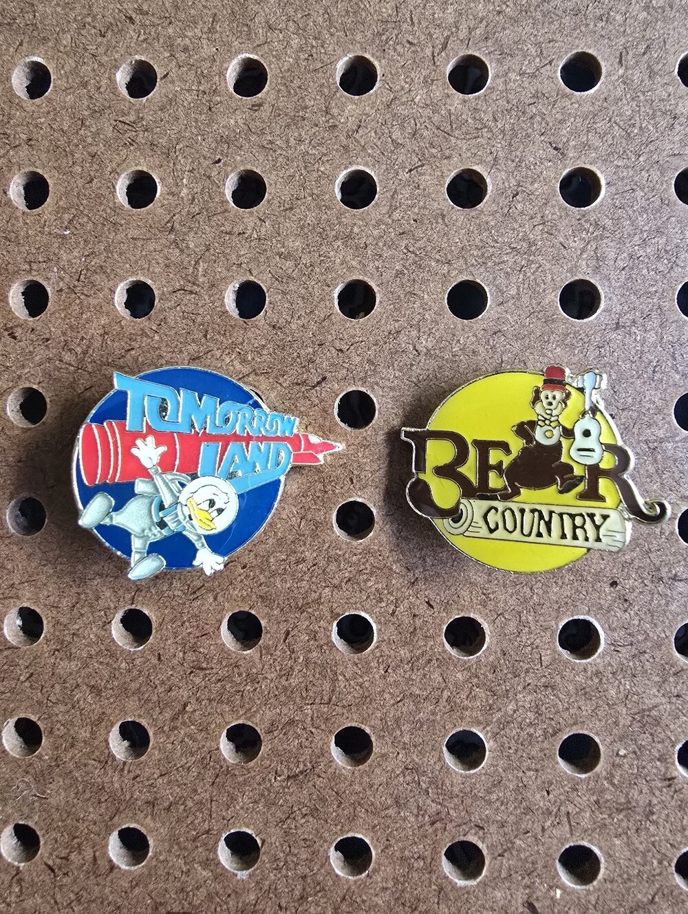 Lot of 2 Vintage 1985 Disney Enamel Pins Tomorrow Land + Bear Country 30th Anv